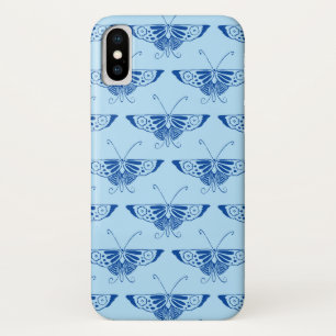 Capa Para iPhone X Borboleta Deco estilizada - cobalto e azul pálido