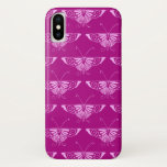 Capa Para iPhone X Borboleta Deco estilizada - magenta e rosa<br><div class="desc">Reprodução de um padrão estilizado de papel de parede da borboleta Art Deco - cor-de-rosa pálido,  rosa-gelo sobre fundo cor-de-rosa magenta profundo</div>