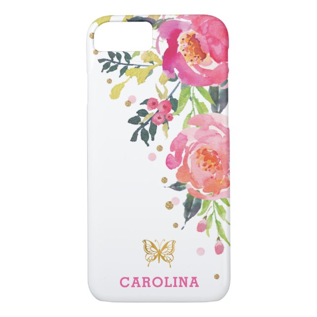 Capa Para iPhone, Case-Mate Borboleta Dourado feminino/aguarela chique floral (Verso)