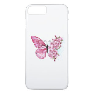 Capa iPhone 8 Plus/7 Plus Borboleta Flor com Sakura Rosa
