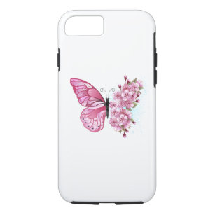 Capa iPhone 8/ 7 Borboleta Flor com Sakura Rosa