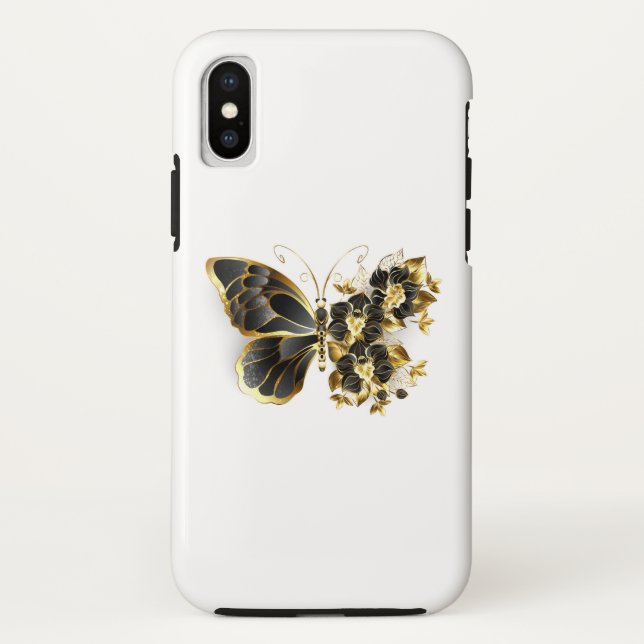 Capa Para iPhone, Case-Mate Borboleta Flor Dourada com Orquídea Preta (Verso)