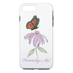 Capa iPhone 8 Plus/7 Plus Borboleta Monarca com Flor de Cone Roxo
