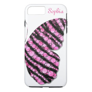 Capa iPhone 8 Plus/7 Plus Borboleta Personalizada com Brilho Preto e Rosa