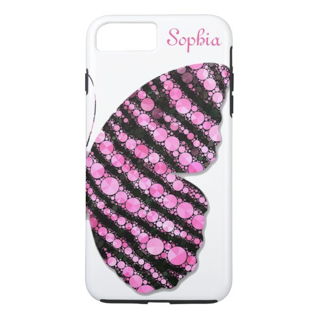 Capa Para iPhone, Case-Mate Borboleta Personalizada com Brilho Preto e Rosa (Verso)