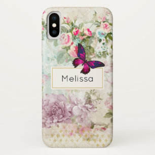 Capa Para iPhone Da Case-Mate Borboleta rosa e Rosas Vintage Shabby personalizad