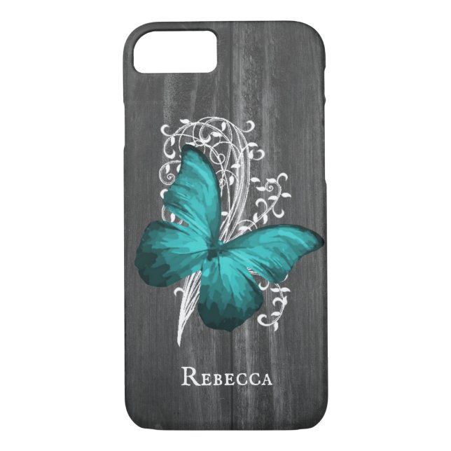 Capa Para iPhone, Case-Mate Borboleta Rústica Teal Personalizada (Verso)