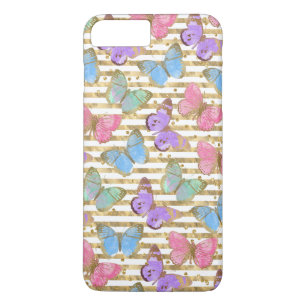 Capa iPhone 8 Plus/7 Plus Borboletas Aquarela Brilho Dourado
