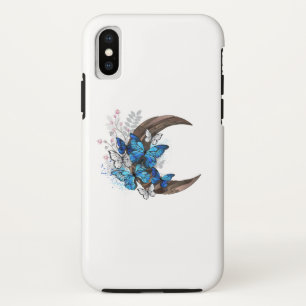Capa Para iPhone Da Case-Mate Borboletas azuis em crescente de madeira