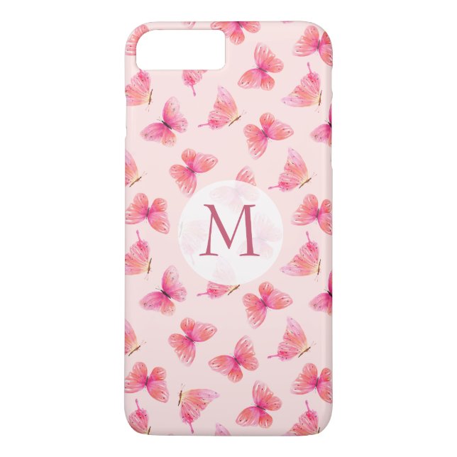 Capa Para iPhone, Case-Mate Borboletas de Aquarela Monograma Blush (Verso)