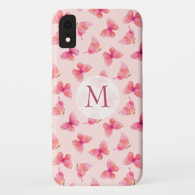 Capa Para iPhone, Case-Mate Borboletas de Aquarela Monograma Blush (Verso)