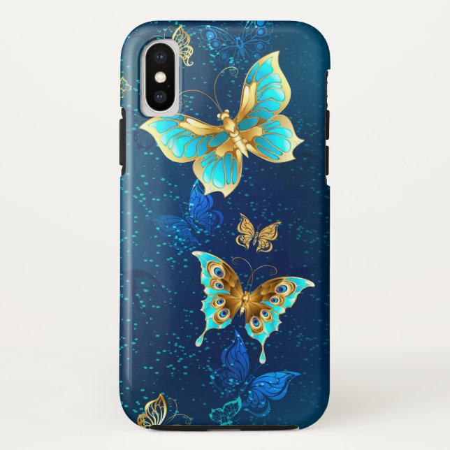 Capa Para iPhone, Case-Mate Borboletas de ouro em um fundo azul (Verso)