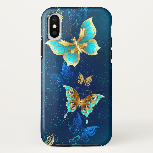 Capa Para iPhone, Case-Mate Borboletas de ouro em um fundo azul (Verso)