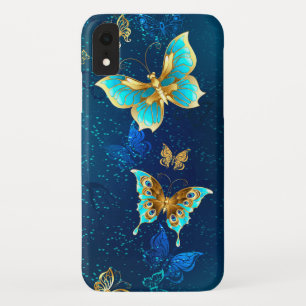 Capa Para iPhone Da Case-Mate Borboletas de Ouro em um fundo azul