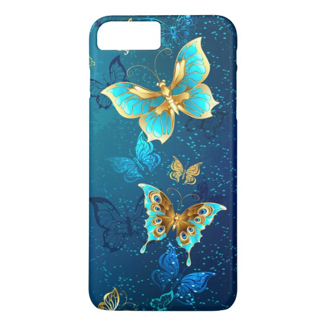 Capa Para iPhone, Case-Mate Borboletas de ouro em um fundo azul (Verso)