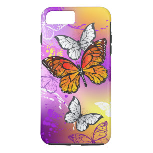 Capa iPhone 8 Plus/7 Plus Borboletas Monarcas em Fundo Roxo