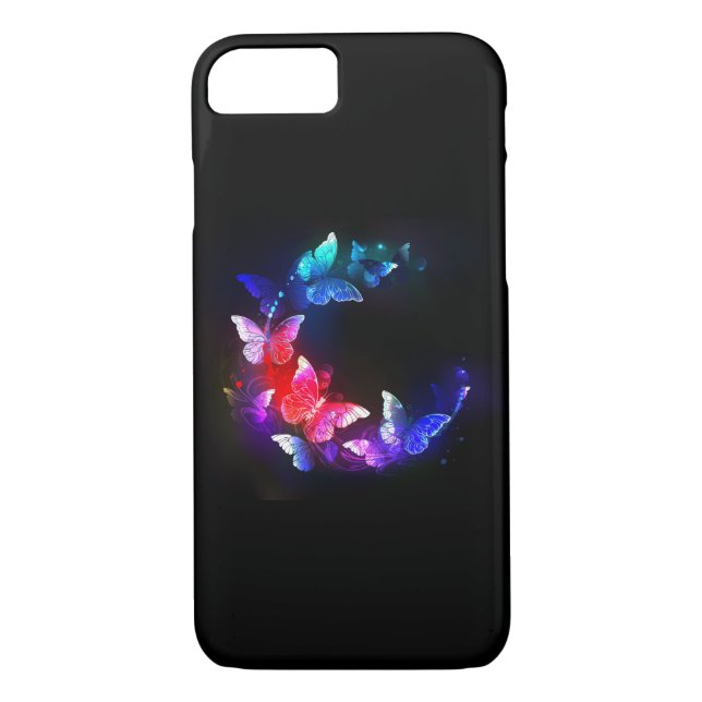 Capa Para iPhone, Case-Mate Borboletas Neon Night brilhantes sobre fundo preto (Verso)