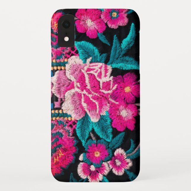 Capa Para iPhone, Case-Mate Bordados parecem cor-de-rosa-preto-de-ventre flora (Verso)