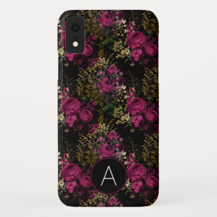 Capa Para iPhone Da Case-Mate Borgonha e monograma dos rosas da folha Dourado do