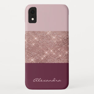 Capa Para iPhone Da Case-Mate Borgonha e Monogrammed Sparkly Dourado cor-de-rosa