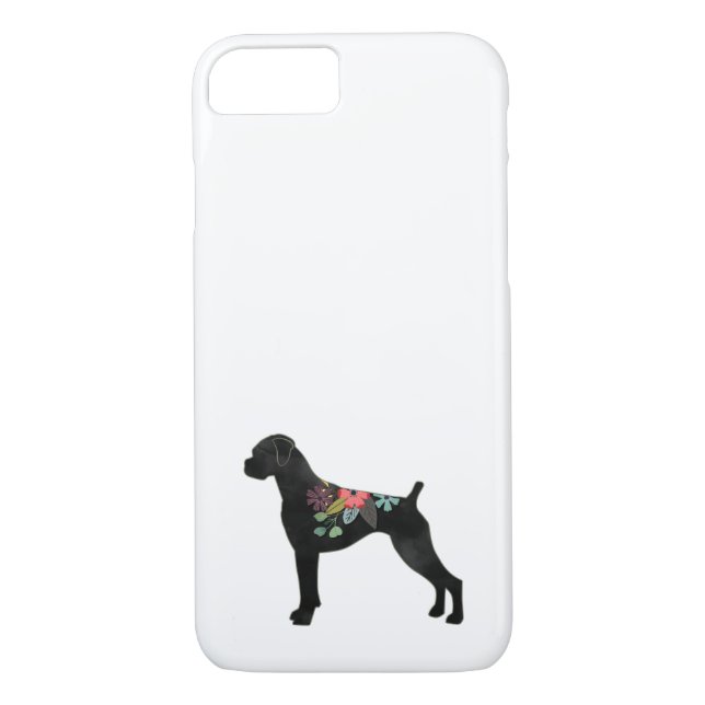 Capa Para iPhone, Case-Mate Boxer Dog Brey Natural Boho Floral Silhouette Cas (Verso)
