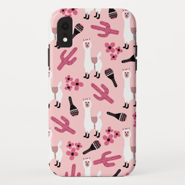 Capa Para iPhone, Case-Mate Branca Adorável Llama Maraca Cactus Floral (Verso)