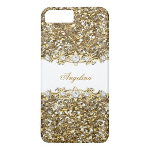 Capa iPhone 8 Plus/7 Plus Branco Prateado Dourado Diamante Falso Jóia Brilho