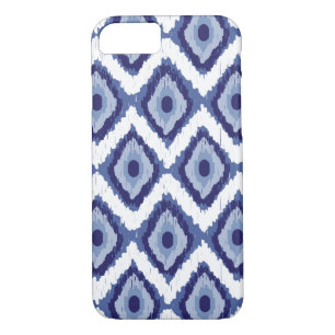 Capa iPhone 8/ 7 Branco tribal azul Chevron do diamante de Ikat