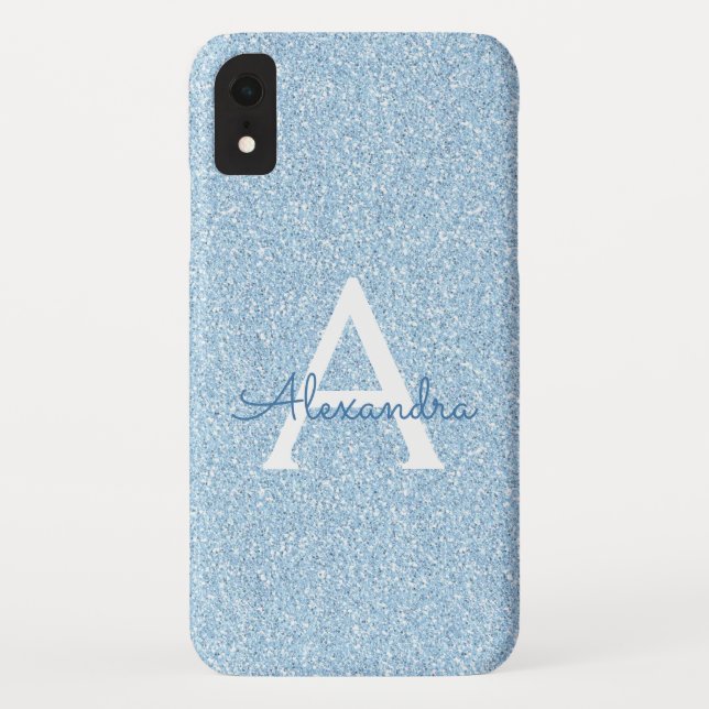 Capa Para iPhone, Case-Mate Brilho Azul e Monograma de Sparkle (Verso)