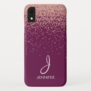 Capa Para iPhone Da Case-Mate Brilho Dourado cor-de-rosa e Borgonha Monogrammed