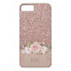 Capa Para iPhone, Case-Mate Brilho Dourado cor-de-rosa floral com monograma (Verso)