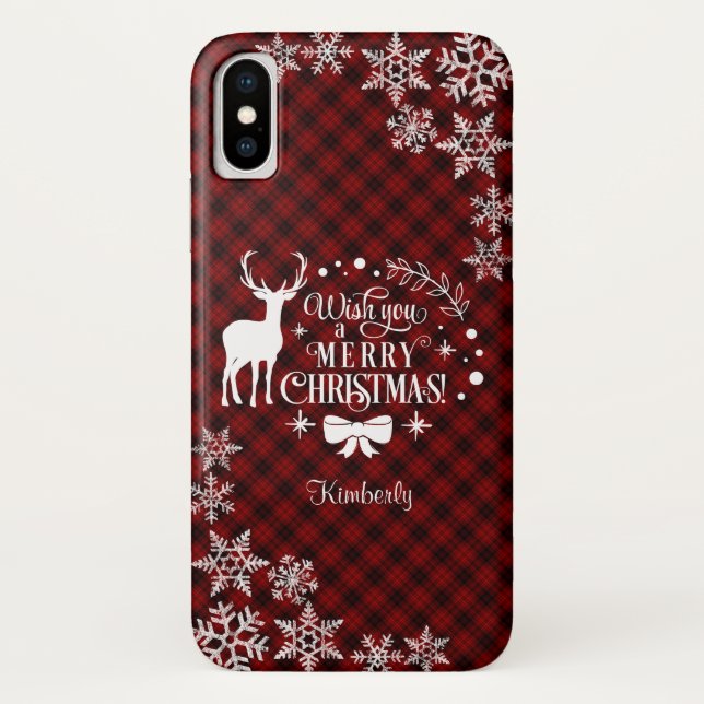 Capa Para iPhone, Case-Mate Búfalo Vermelho Deseje-lhe um Monograma de NATAL M (Verso)