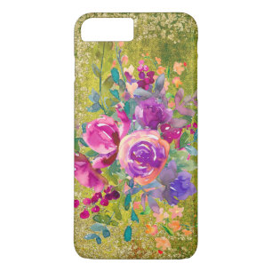 Capa iPhone 8 Plus/7 Plus Buquê de Flor de Aquarela em Verde Russo