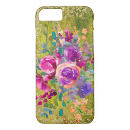 Capa iPhone 8/ 7 Buquê de Flor de Aquarela em Verde Russo