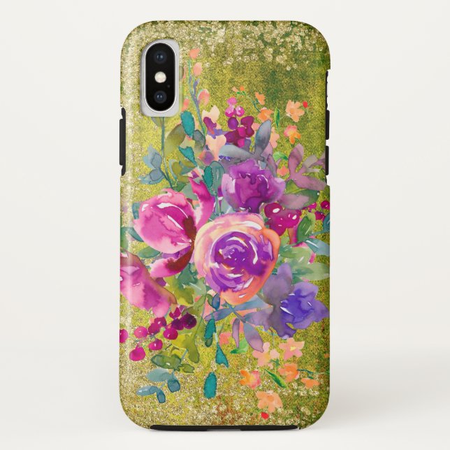 Capa Para iPhone, Case-Mate Buquê de Flor de Aquarela em Verde Russo (Verso)