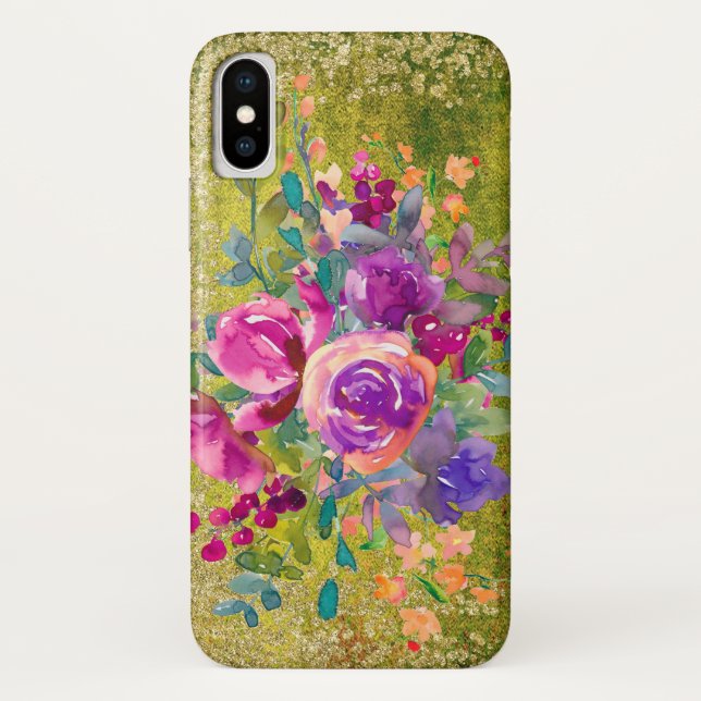 Capa Para iPhone, Case-Mate Buquê de Flor de Aquarela em Verde Russo (Verso)