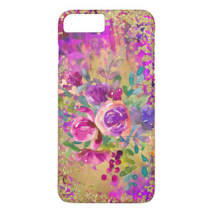 Capa iPhone 8 Plus/7 Plus Buquê de flor de aquarela rosa com framboesa
