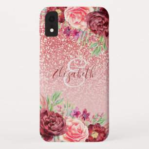 Capa Para iPhone Da Case-Mate Burgundy Floral Rosa Dourado Glitter Personalizado