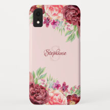 Burgundy Peach Blush Rosa Floral Monograma