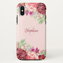 Burgundy Peach Blush Rosa Floral Monograma