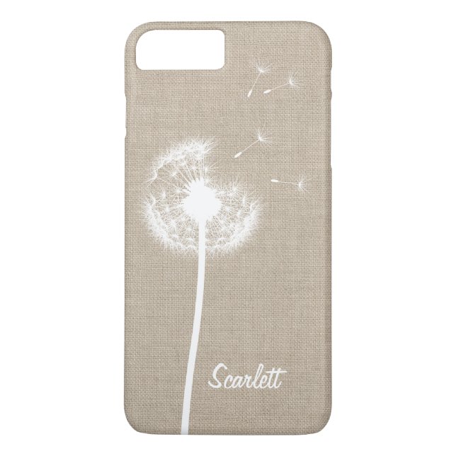 Capa Para iPhone, Case-Mate Burlap Dandelion Monogrammed iPhone 7 Plus Case (Verso)