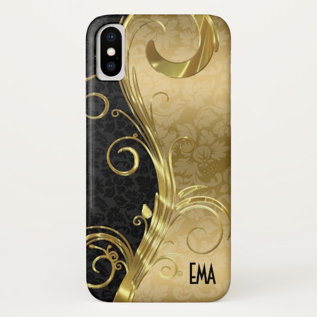 Capa Para iPhone, Case-Mate Cabeças Douradas Elegante Black Damask (Verso)