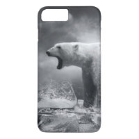 Caçador branco do urso polar no gelo na água