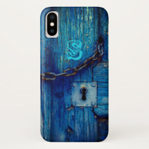 Capa Para iPhone X Cadeado e corrente de porta de madeira rústica iph