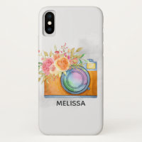 Câmera Laranja Boho e Flores Aquarela