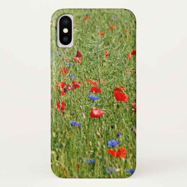 Capa Para iPhone, Case-Mate Campo de verão com flores vermelhas e azuis (Verso)