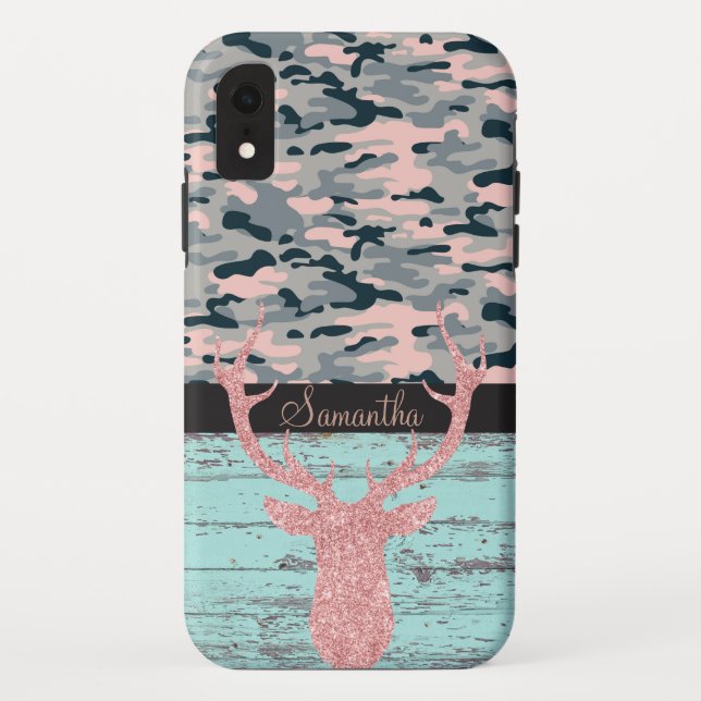 Capa Para iPhone, Case-Mate Camuflagem Rosa de Madeira Turquesa Rústica Chifre (Verso)