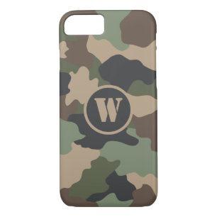 Capa iPhone 8/ 7 Camuflagem Woodland Camo Monograma Militar Khaki