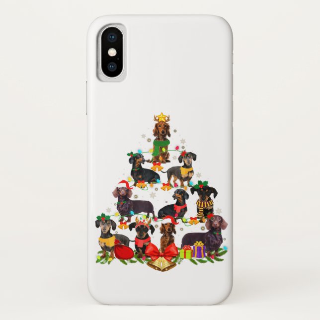 Capa Para iPhone, Case-Mate Cão Povoado Dachshund Tree Natal Light (Verso)