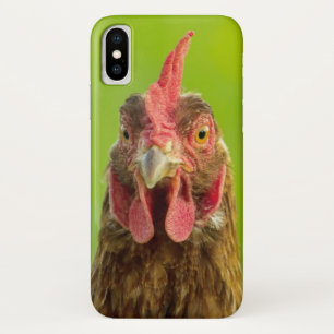 Capa Para iPhone X Cara engraçada da galinha no verde